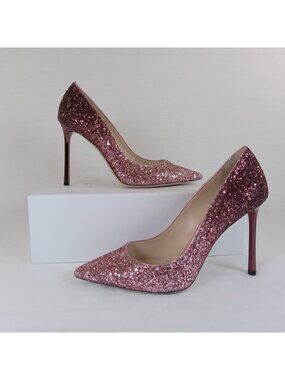 Jimmy Choo Romy 100 Pink Glitter Ombre Stiletto Heels Pumps EU 36 US 6 Dust Bags